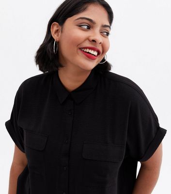 Click to view product details and reviews for Curves Black Double Pocket Short Sleeve Shirt New Look.