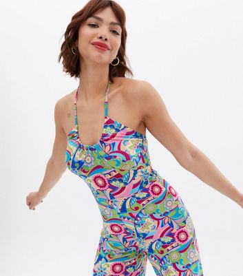 Blue Vanilla Blue Floral Swirl Halter 
