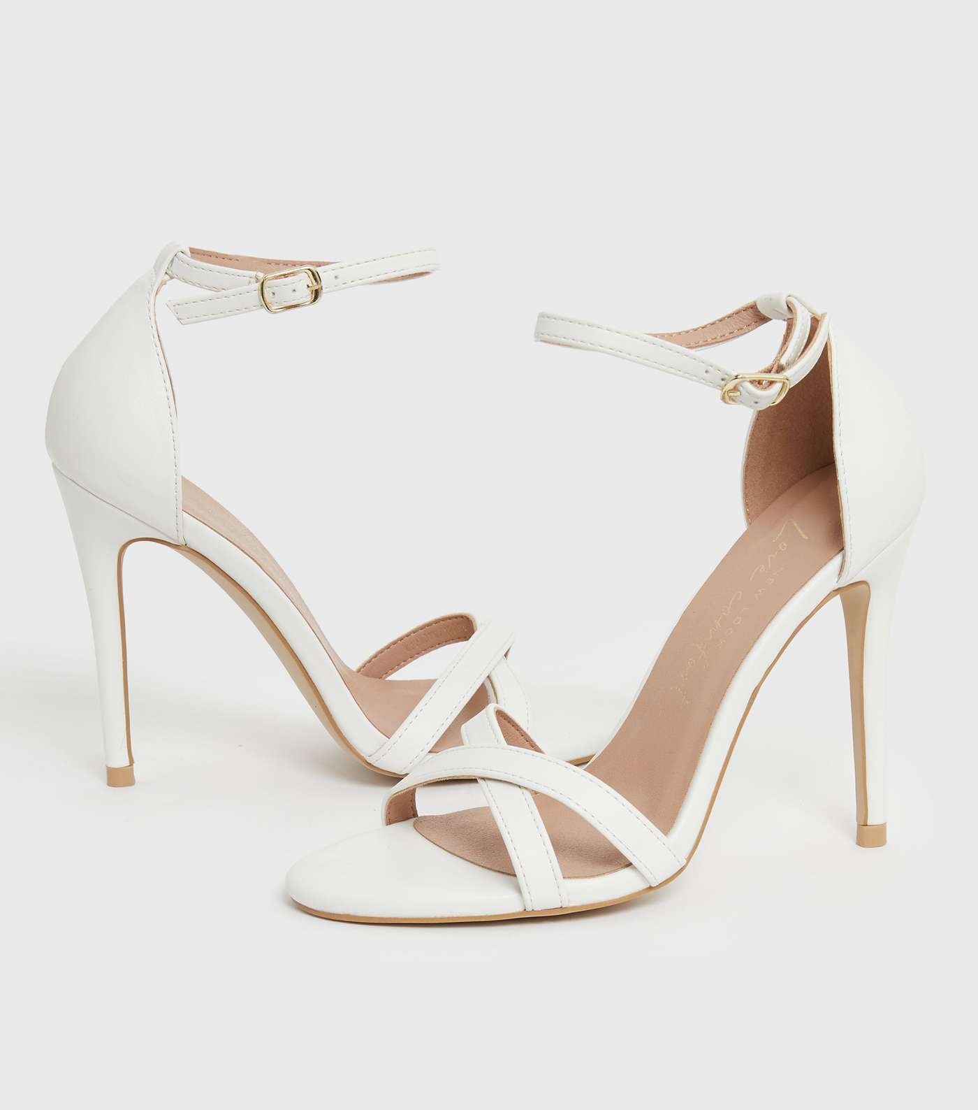 White Strappy Stiletto Heel Sandals Image 4