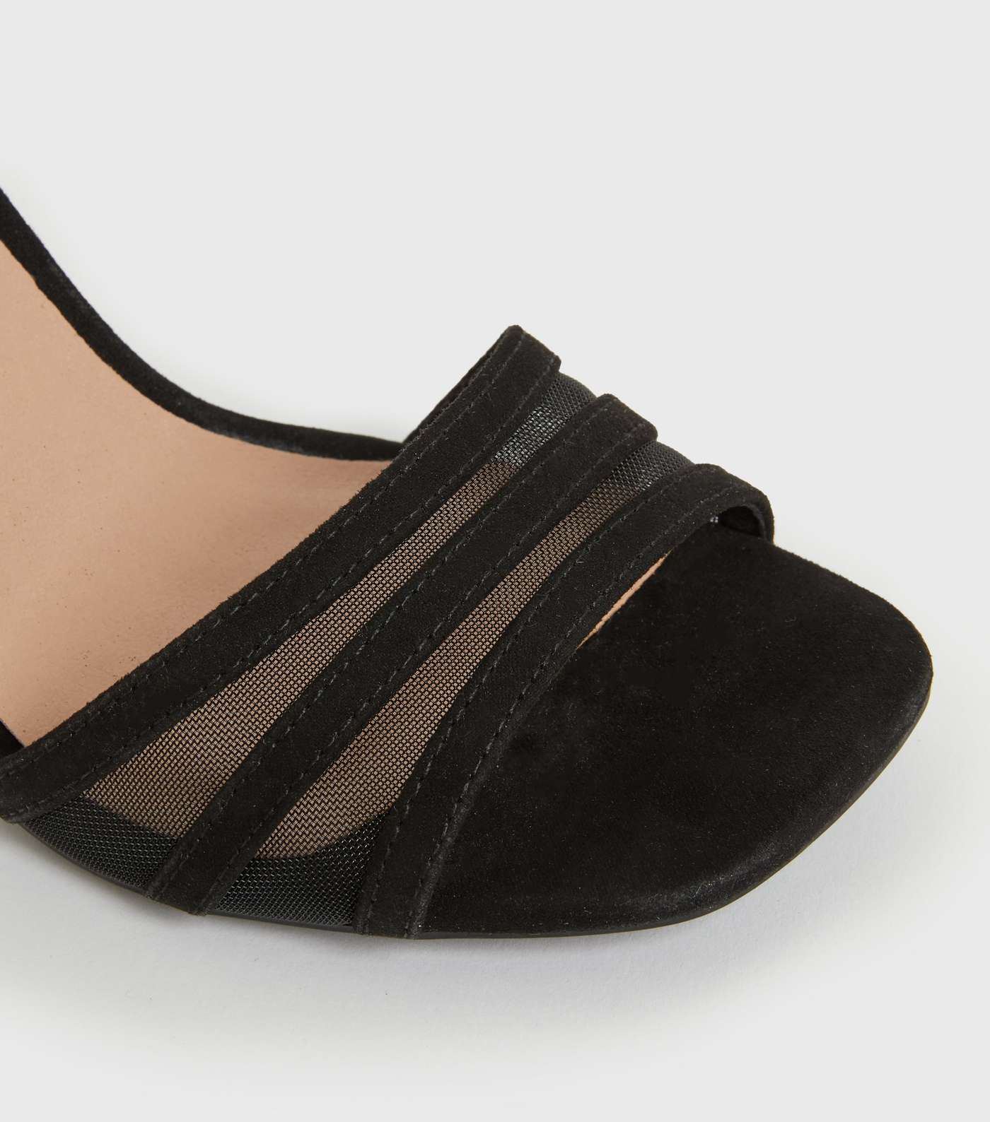 Black Suedette Mesh Block Heel Sandals Image 4