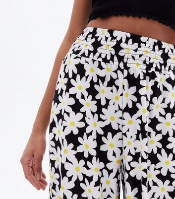 Click to view product details and reviews for Blue Vanilla Black Daisy Shirred Wide Leg Trousers New Look.