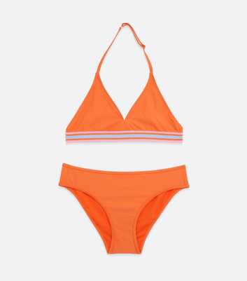 Girls Bright Orange Stripe Tape Bikini Set