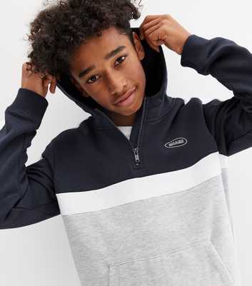 Boys Navy Colour Block Zip Hoodie