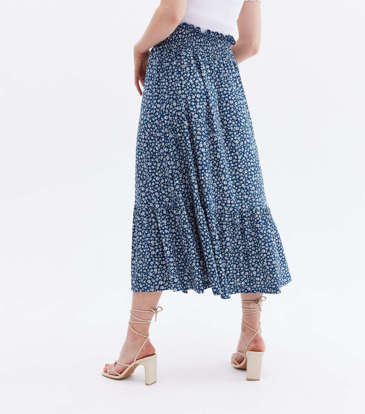 Blue Vanilla Navy Floral Button Midi Skirt Image 4