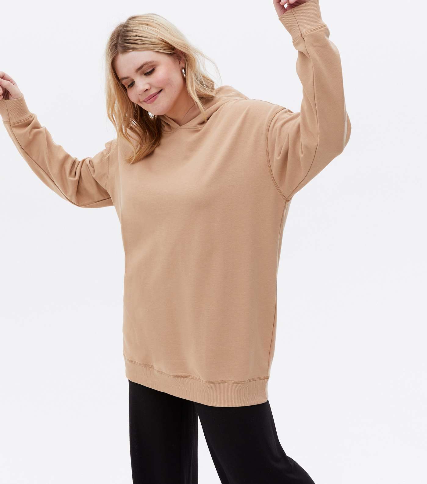 Curves Camel Jersey Oversized Hoodie