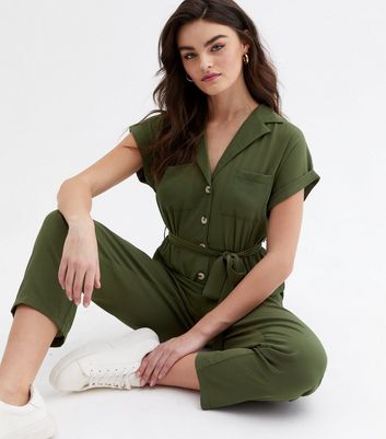 khaki belted jumpsuit