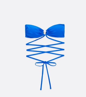 Bright Blue Strappy Ring Bandeau Bikini Top New Look