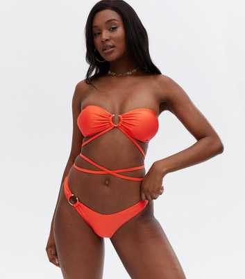 Red Strappy Ring Bandeau Bikini Top