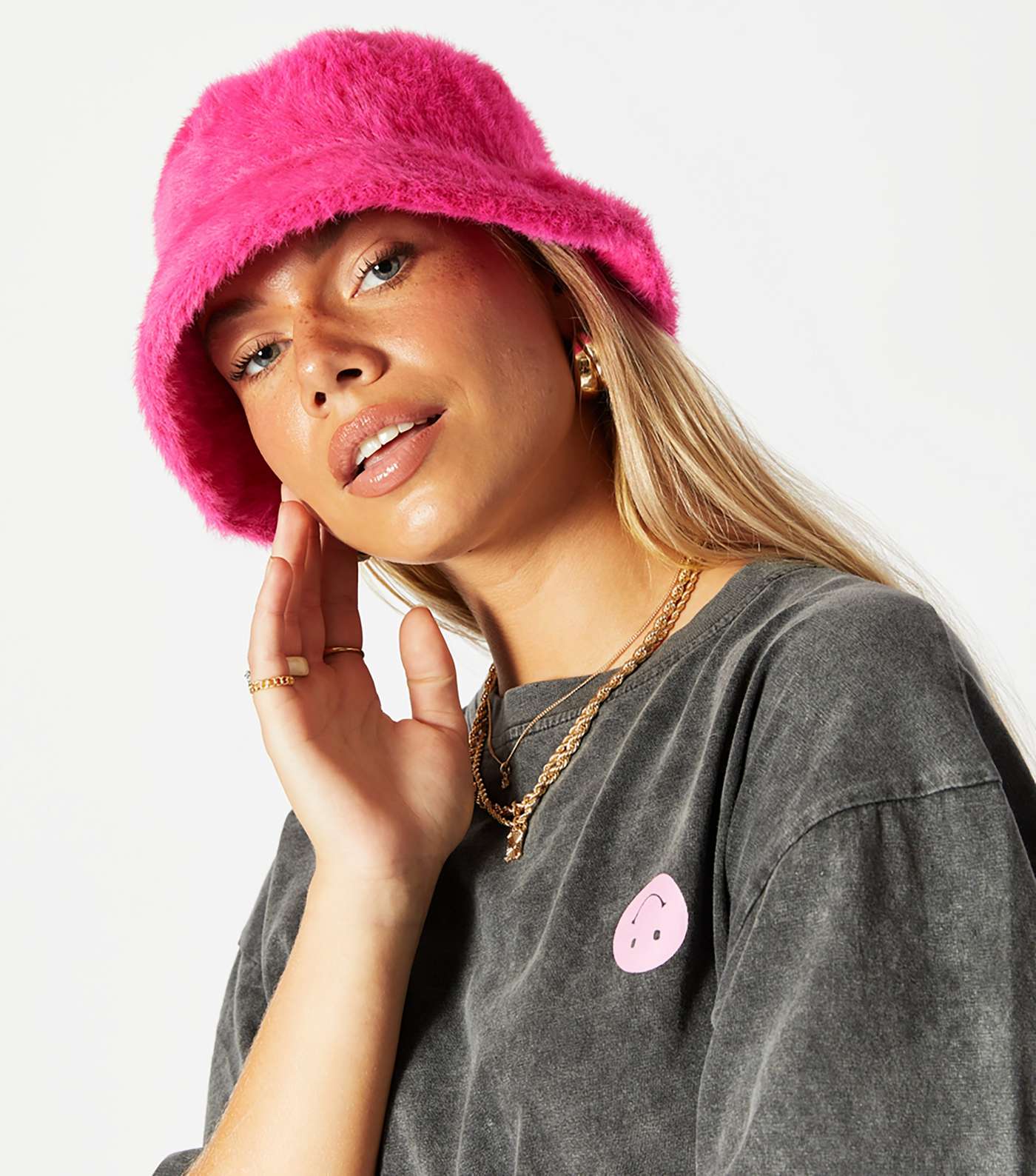 Skinnydip Bright Pink Faux Fur Bucket Hat