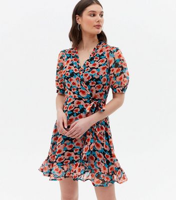 Floral chiffon sales wrap dress