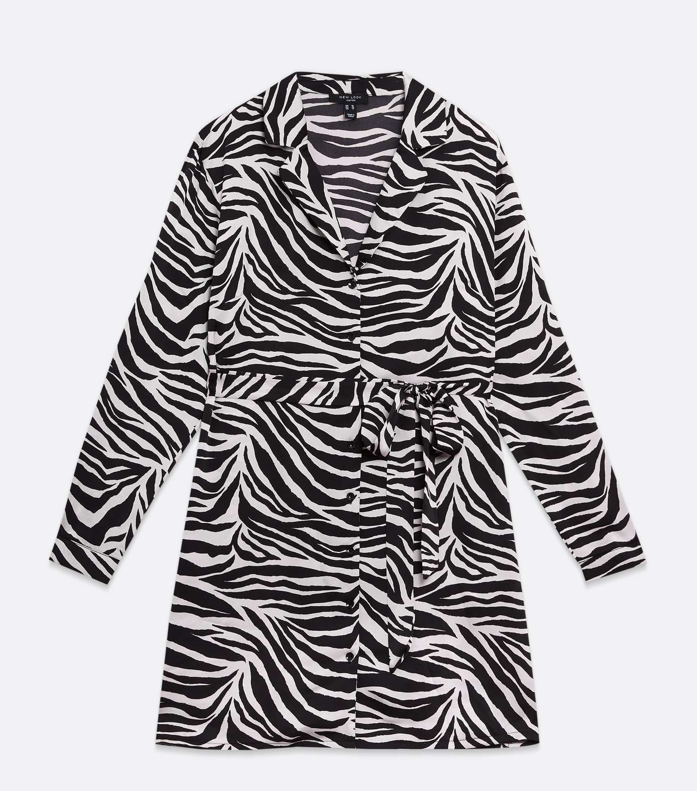 Curves White Zebra Print Satin Mini Shirt Dress Image 5
