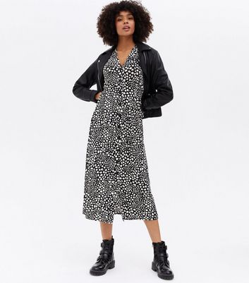 Click to view product details and reviews for Black Animal Print Shirred Midi Shirt Dress New Look.