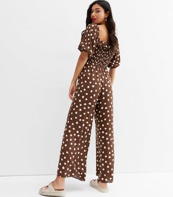 brown and white spot jumpsuit