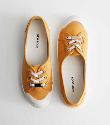 Mustard Canvas Metal Trim Lace Up Trainers
