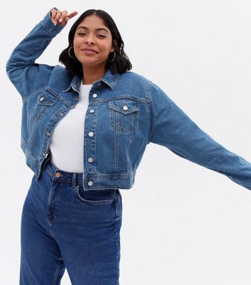 Urban Bliss Curves Blue Denim Crop Jacket New Look