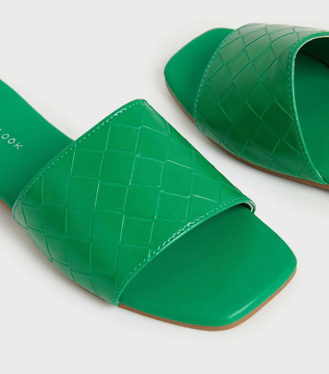 Green Woven Open Toe Sliders Image 4