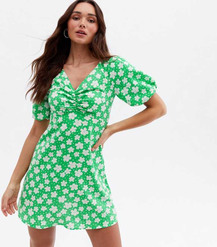 Green Puff Sleeve Frill Midaxi Dress