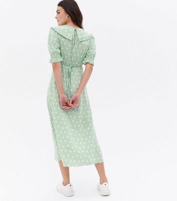 new look green spot midi dress