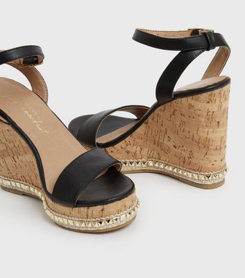 Black cork 2024 wedge heels