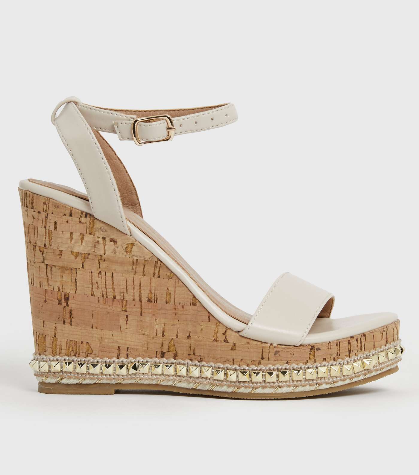 Off White Studded Faux Cork Wedge Heel Sandals