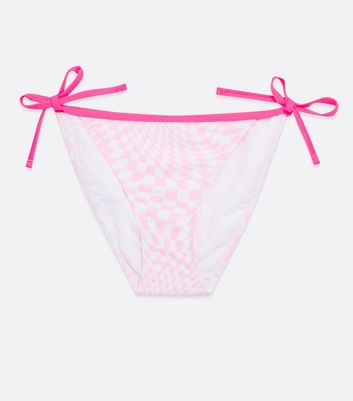 Pink Checkerboard Tie Side Bikini Bottoms New Look