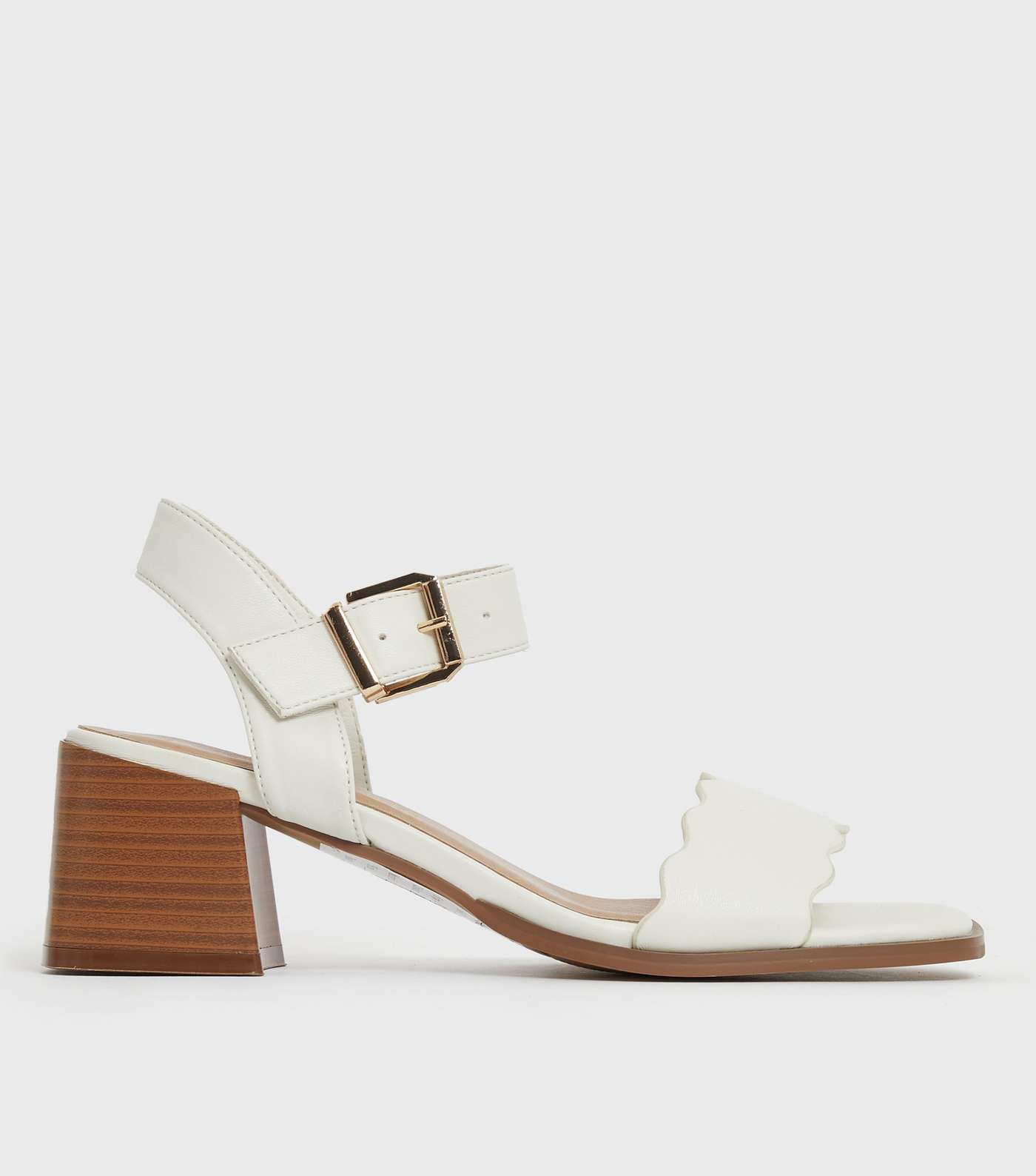 Off White Leather-Look Scalloped 2 Part Block Heel Sandals