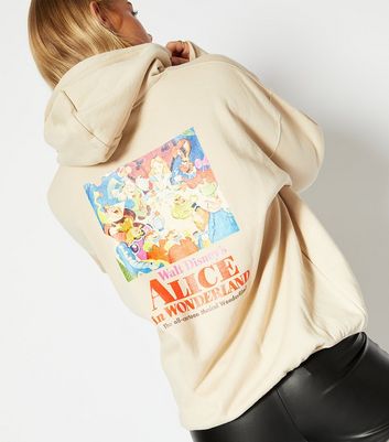 Skinnydip Cream Disney Alice in Wonderland Logo Hoodie New Look