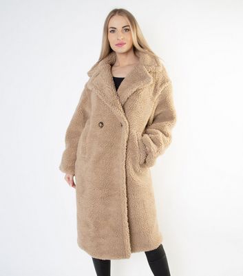 oversized camel teddy coat