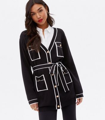 Cameo Rose Black Knit Contrast Belted 