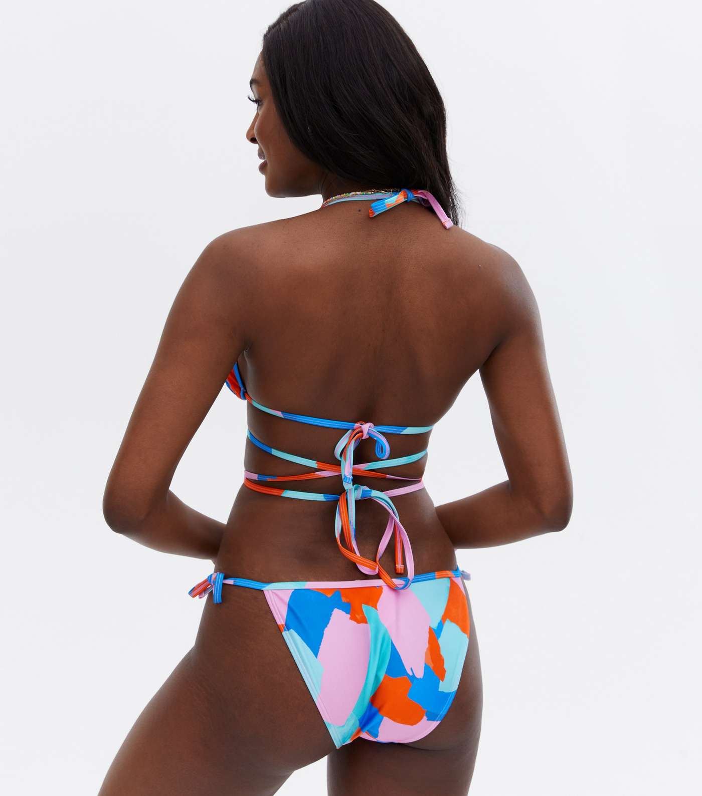 Multicoloured Abstract Strappy Ring Triangle Bikini Top Image 4