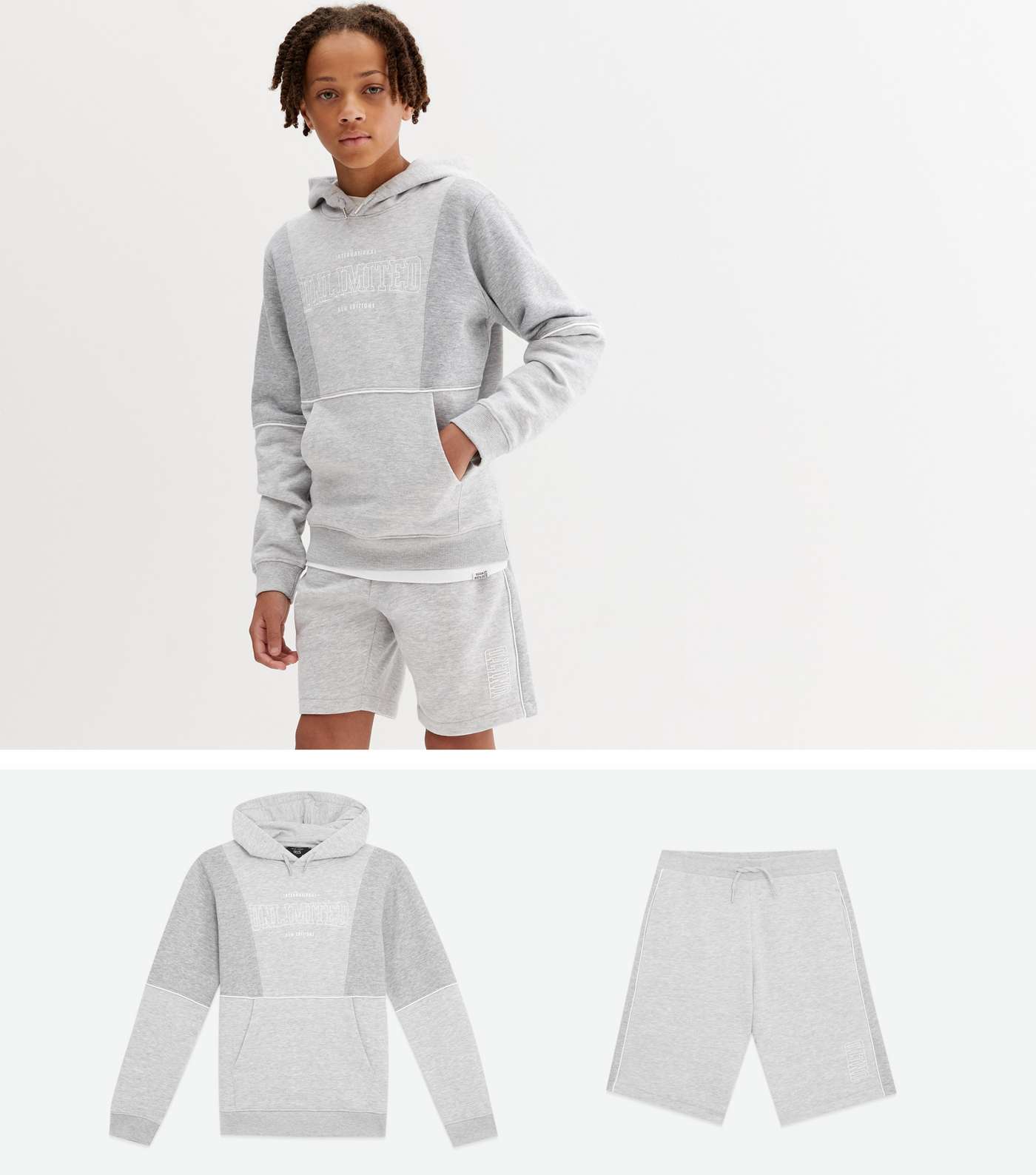Boys Grey Marl Logo Hoodie and Shorts Set