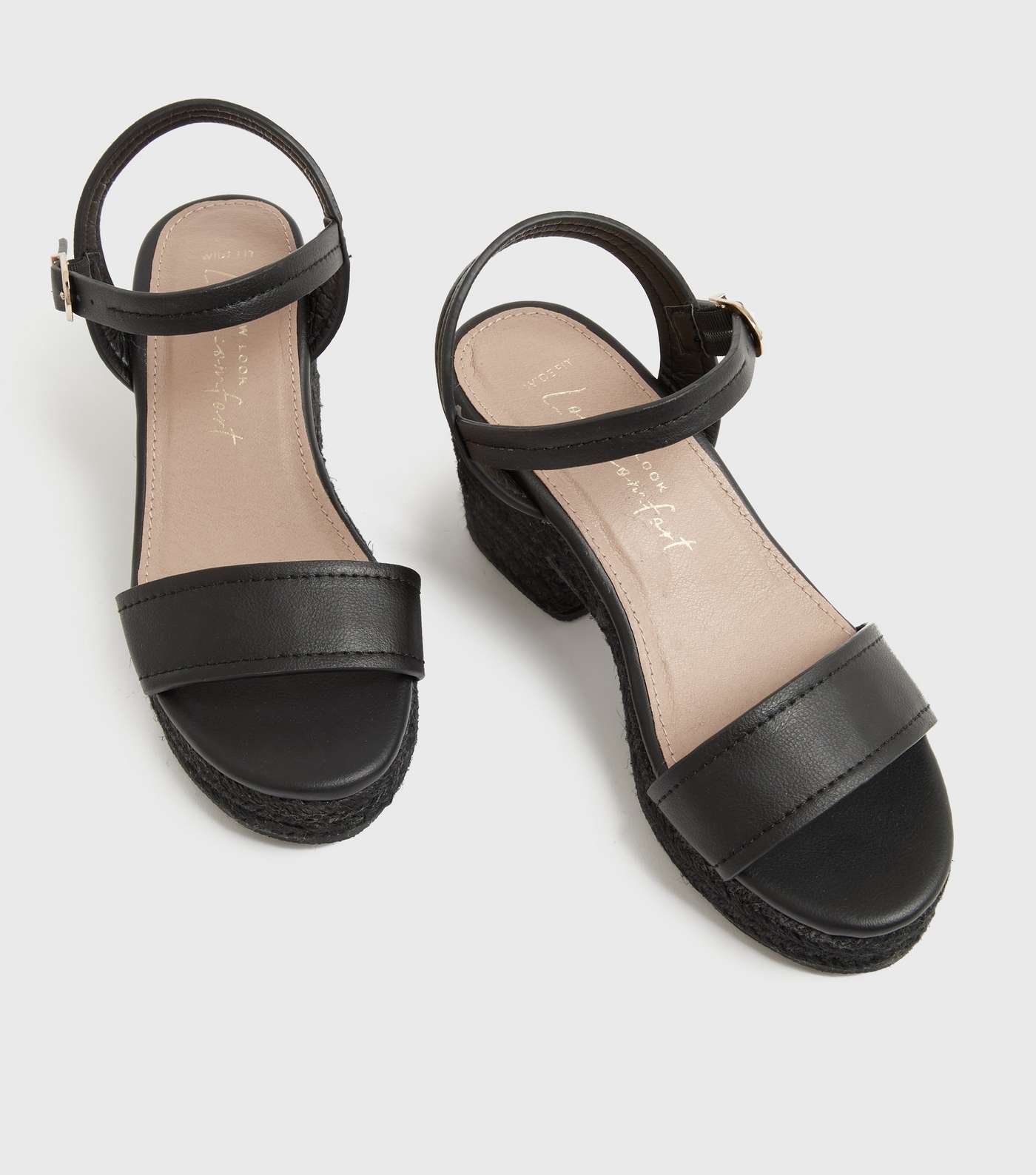 Wide Fit Black Espadrille Block Heel Platform Sandals Image 3