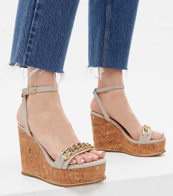 Off White Chain Strap Wedge Heel Sandals | New Look