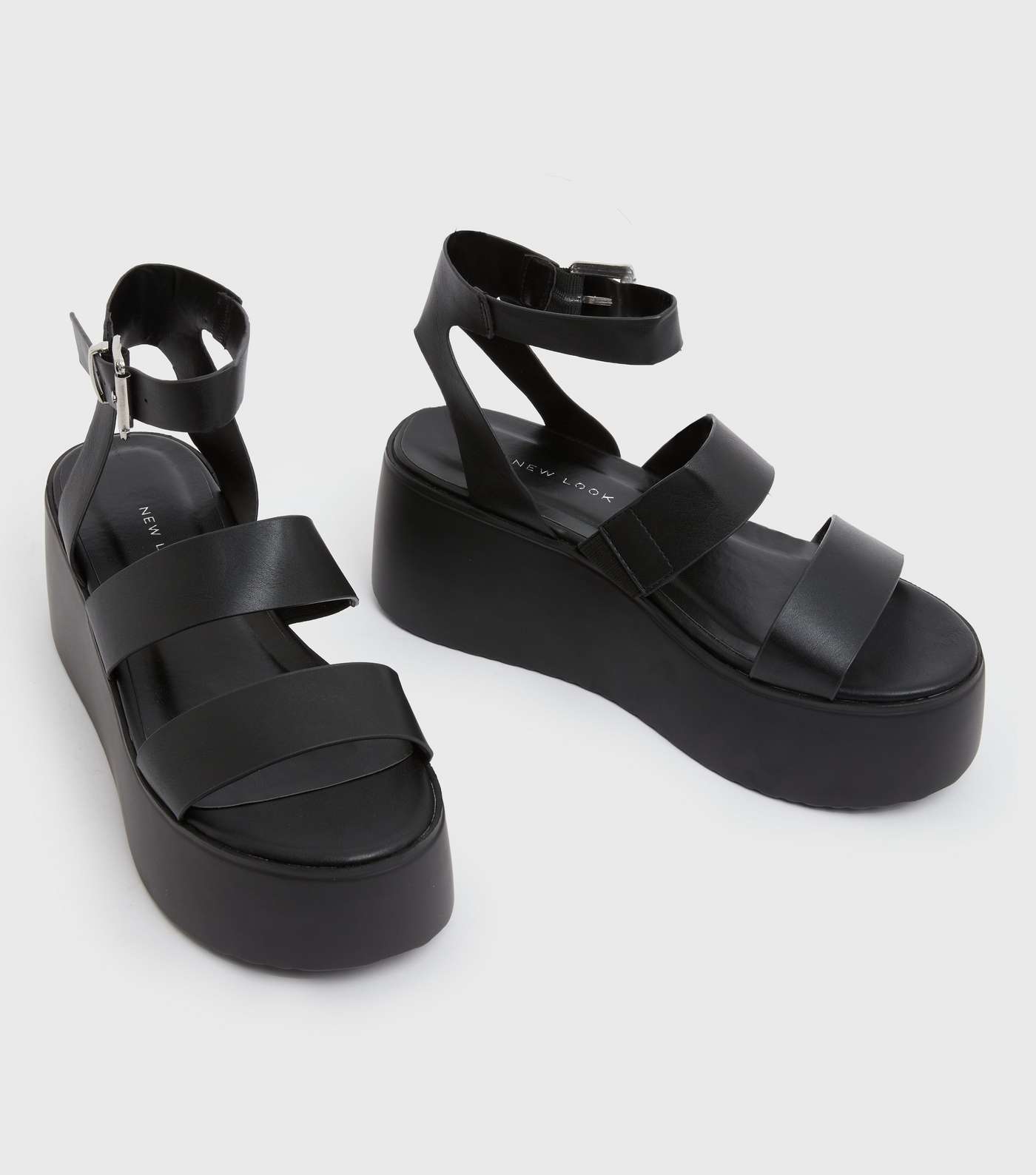 Black Strappy Open Toe Chunky Sandals Image 3