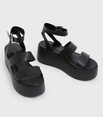 Black Strappy Open Toe Chunky Sandals