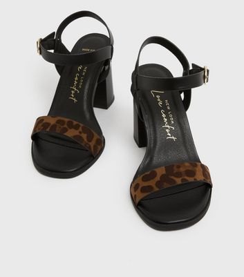 Black Leopard Print Block Heel Sandals 