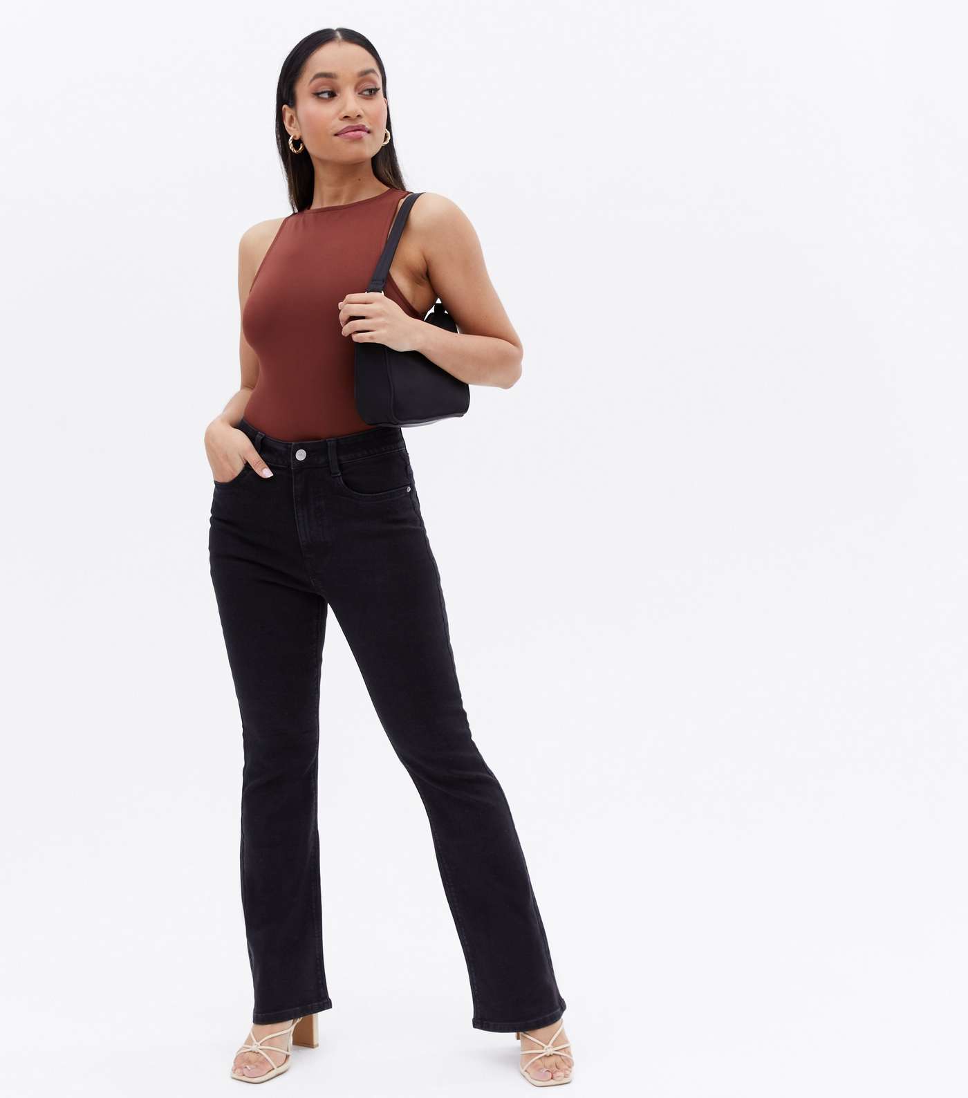 Petite Black Waist Enhance Quinn Bootcut Jeans