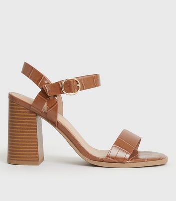 Brown Woven 2 Part Mid Block Heel Sandals | New Look