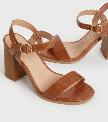 tan block heel sandals wide fit