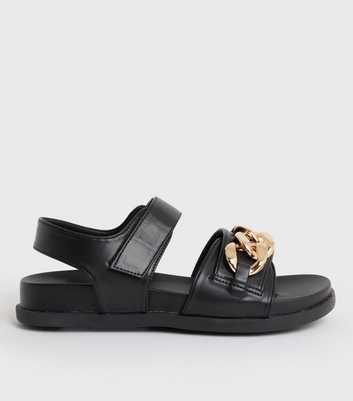 Wide Fit Black Chain Chunky Sandals