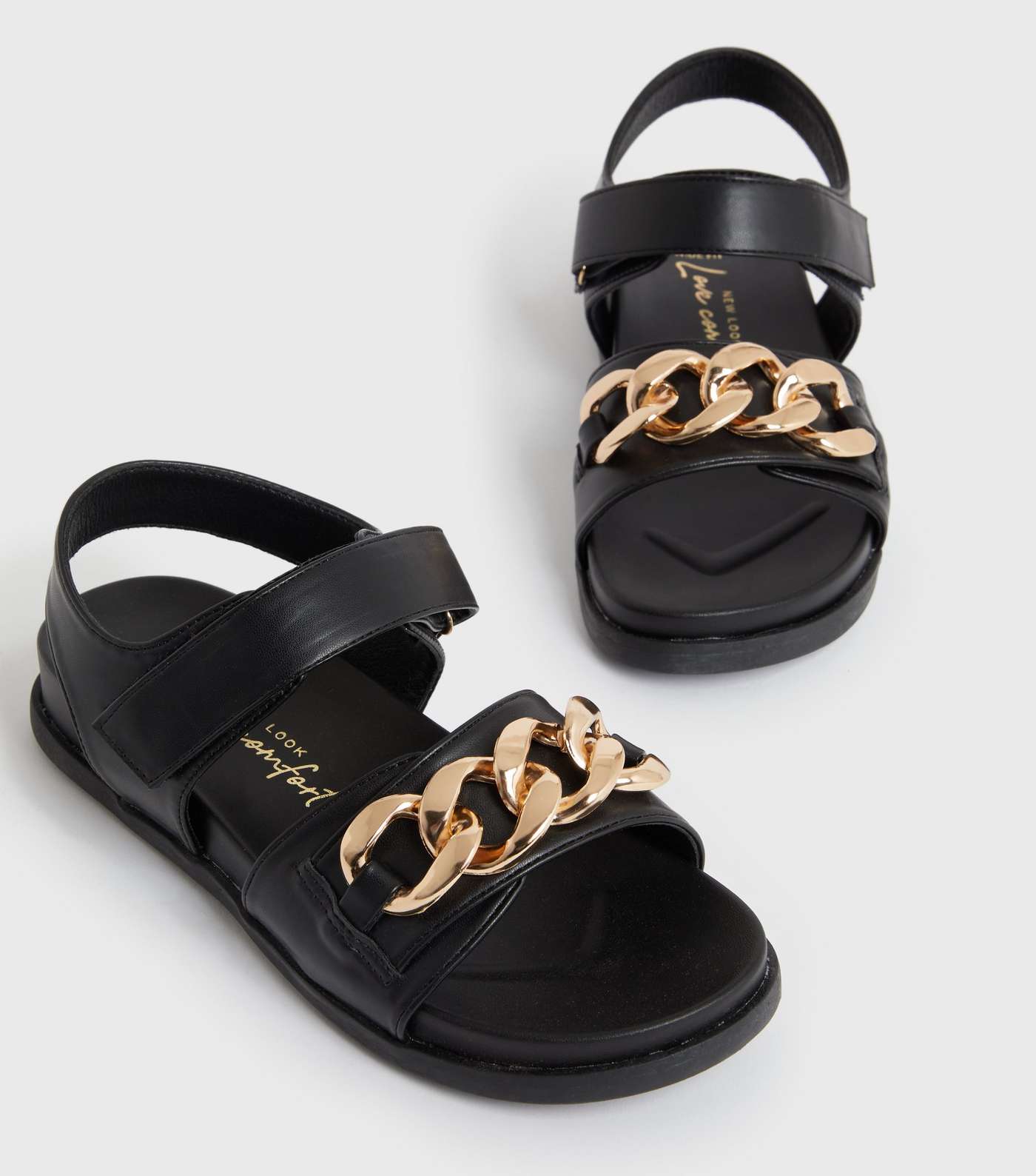 Wide Fit Black Chain Chunky Sandals Image 3