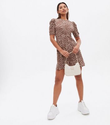 Brown Animal Print Crinkle Jersey Ruched Mini Dress New Look