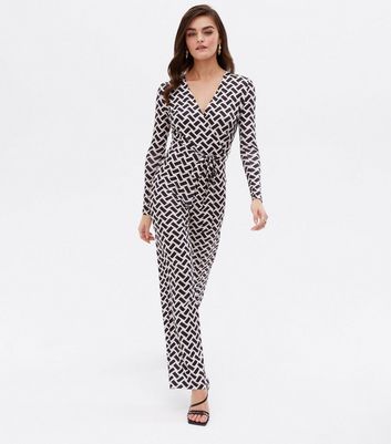 Cameo Rose Geo Wrap Jumpsuit with Tie Waist | SilkFred US