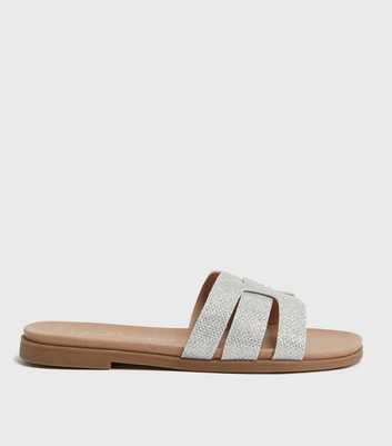 Wide Fit Silver Metallic Footbed Sliders