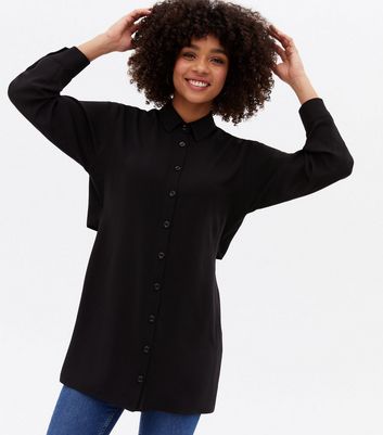 Black Open Back Long Shirt New Look