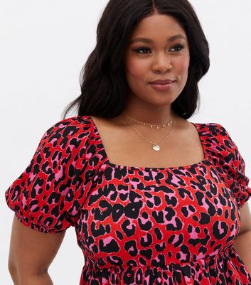 Click to view product details and reviews for Curves Red Leopard Print Crinkle Jersey Peplum Top New Look.