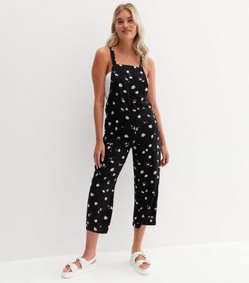 black daisy dungaree crop jumpsuit