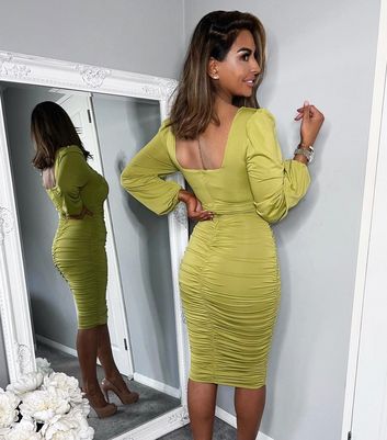 Click to view product details and reviews for Ax Paris Light Green Ruched Square Neck Midi Dress New Look.