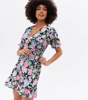 Floral wrap cheap dress mini