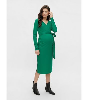 Click to view product details and reviews for Mamalicious Maternity Green Ribbed Nursing Midi Wrap Dress New Look.